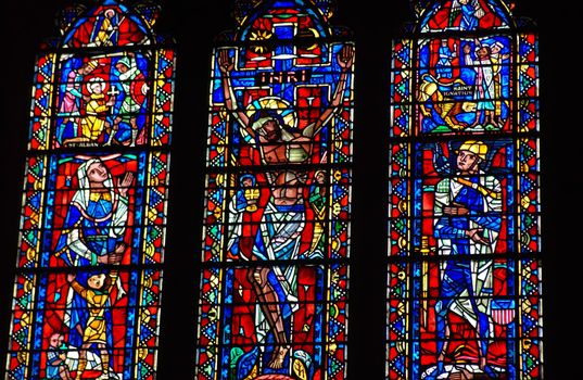 WASHINGTON DC - APRIL 5: Stained glass window  in the National cathedral on April 5th, 2013