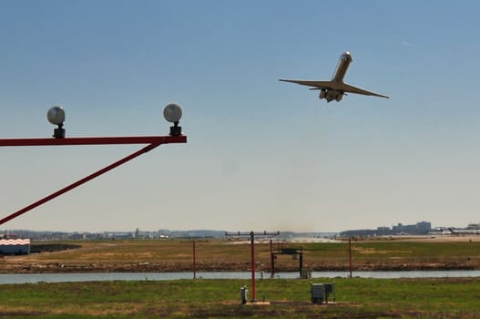 jet approaching and departing airport