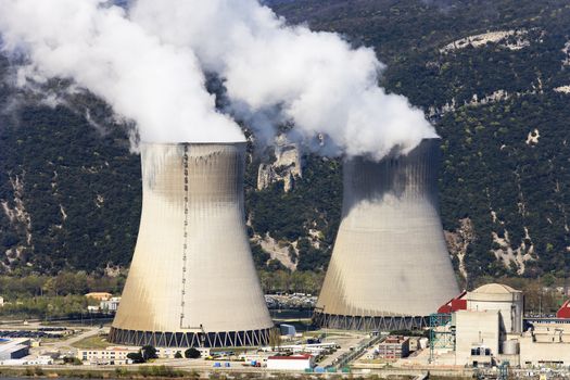 two smokestacks of nuclear industry in France