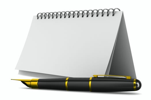 Notebook and pen on white background. Isolated 3D image