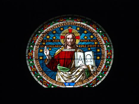 magnificent stained glass window in the cathedral of San Secondino - Chiusi , Tuscany