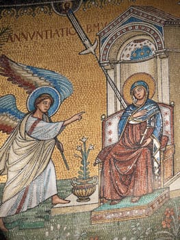 Chiusi - The Romanesque Cathedral (Duomo) of San Secondiano, built around 560 AD over a pre-existing basilica, and renovated in the 13th century. Mosaic with scenes from the life of Virgin Mary