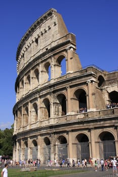 Colosseum of Rome with blue sky, Italy