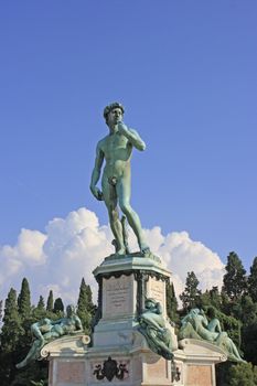 Statue of David by Michelangelo with blue sky, Florence, Italy