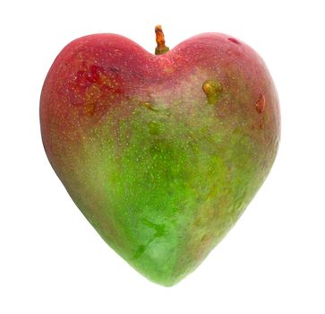 One mango dhaped like heart isolated on white background