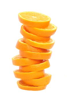 Stack of orange slices juice concept isolated on white