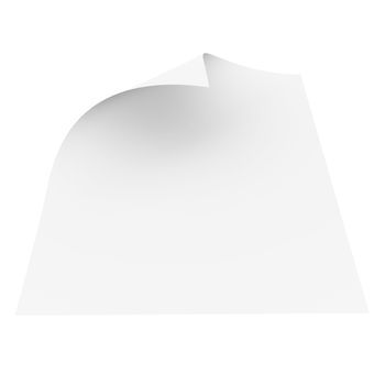 White blank paper with a bent corner. Isolated render on a white background