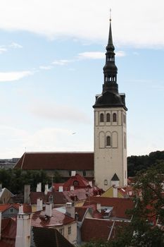 View on St. Nicholas' Church and red roofs in Tallinn