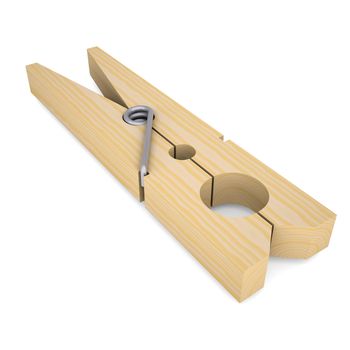 Wooden clothespin. Isolated render on a white background