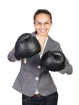 Boxing businesswoman concept isolated on white background