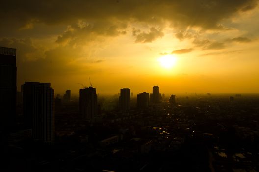 beautiful sunset in the city, Bangkok Thailand.