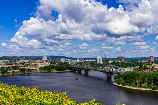 A beautiful view from Parliament Hill and of Alexandra Interprovincial Bridge, Ottawa, Ontario, Canada