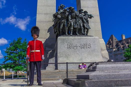 Standing Ceremonial Guard and guarding in Ottawa, Ontario, Canada