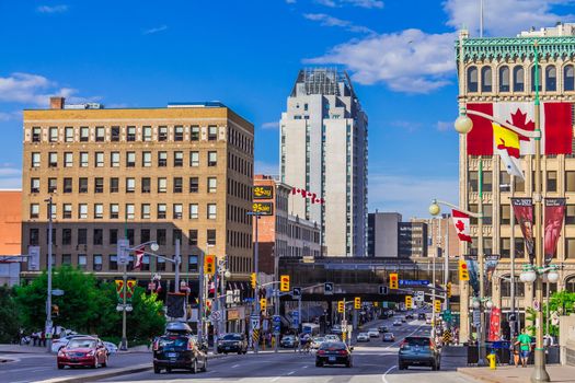 MacKenzie Street in Ottawa with some buildings, Ontario, Canada.