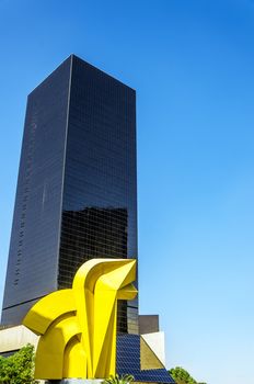 Skyscraper and sculpture in the financial district in Mexico City