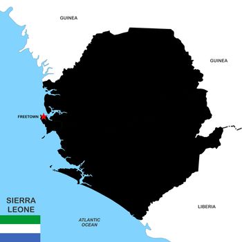 very big size sierra leone black map with flag