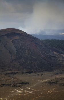 Rim of the Kahaualea crater during cloudy day