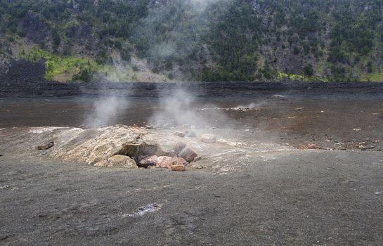 Steam escaping from a hole in the kilauea crater