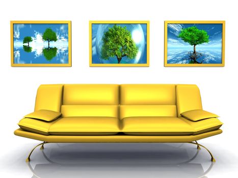 the yellow sofa and the tree frame