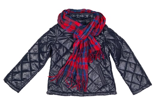 stylish quilted jacket and plaid scarf
