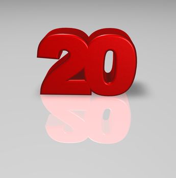 red number twenty on shiny background - 3d illustration