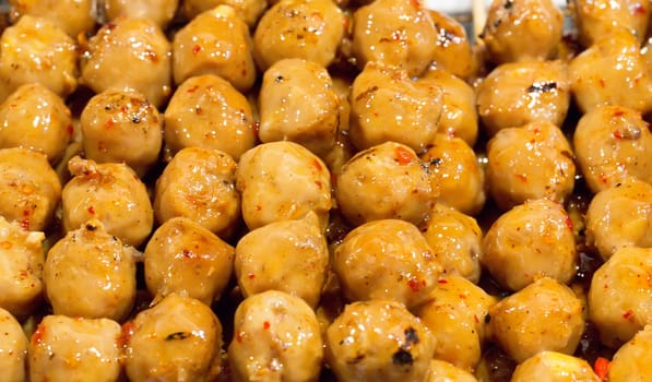 round raw kebabs on the market thailand