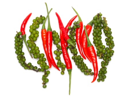 chili pepper and green bell pepper. Isolate on white