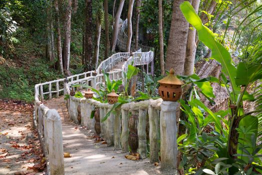 stone pathway with handrails in the jungle Thailand