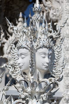 Close up detail of the White Temple Chiang Rai. Northern Thailand.
