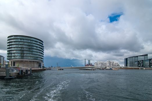 Copenhagen drawbridge. Walking through the channel of the old town.