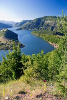 high view of Kardjali lake, Bulgaria in summer