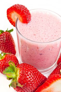 healthy strawberry smoothie isolated on white background