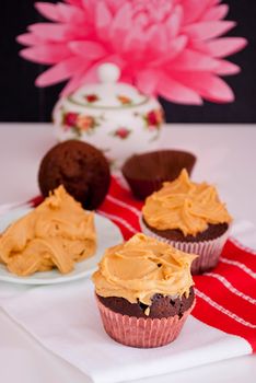 delicious homemade cupcakes with peanut butter icing