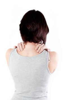 young woman with neck ache making massage to avoid pain