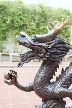 Bronze Sculpture Chinese Dragon in Public Square Closeup