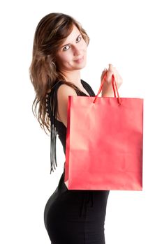 Woman Carrying Shopping Bags isolated in a white background