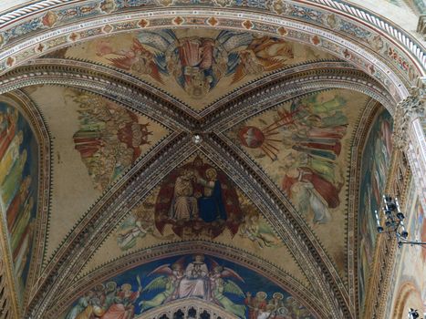 Orvieto - Duomo interior. Chapel of the Corporal added between 1350 - 1356 to the north arm of the transept. The chapel takes name from the relic of the Eucharistic miracle of Bolsena