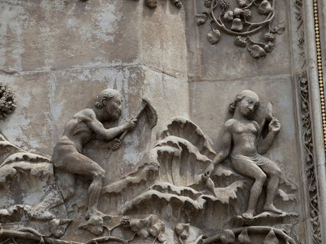 Orvieto - Duomo facade. The first pillar: scenes from Genesis.Lives of the people after the expulsion from paradise.