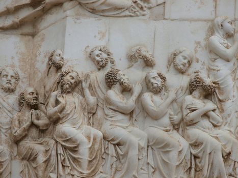 Orvieto - Duomo facade. The fourth pillar with the Last Judgment. The saints and the apostles at the Last Judgement.
