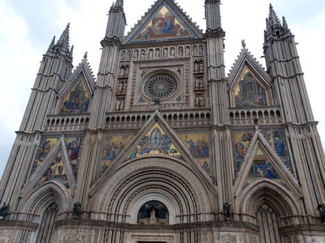 Orvieto - Duomo facade.West front of the Gothic facade of the Orvieto Cathedral, designed by Lorenzo Maitani.