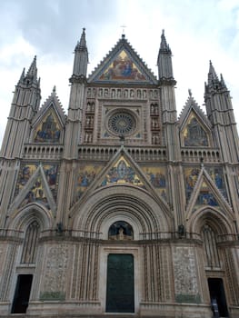 Orvieto - Duomo facade.West front of the Gothic facade of the Orvieto Cathedral, designed by Lorenzo Maitani.