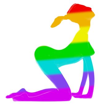 Sexy silhouette of a statue of a young woman in the colours of the rainbow flag