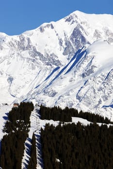 peak in french alpine mountain in winter