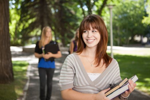 Pretty brunette university girl look to the side