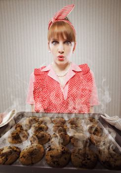 Retro housewife burnt the cookies