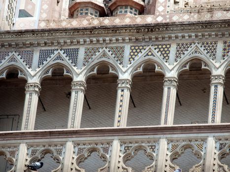 Detail of the facade of Orvieto Cathedral. (1290 - 1600 a. c.) Richly decorated with lots of stone mosaics