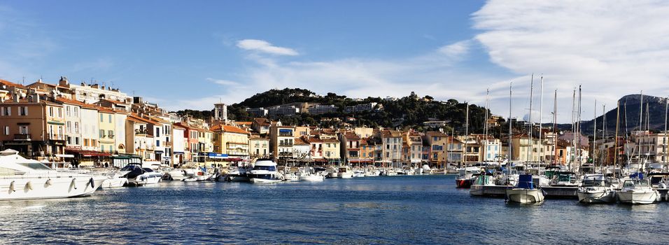 panoramic view of Cassis harbor, in France