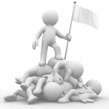 Human on top holding a flag