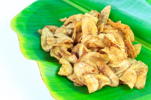 banana glazed with sugar on banana leaf