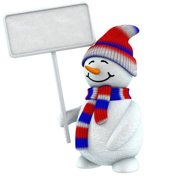 3d snowman with blank sign and color hat